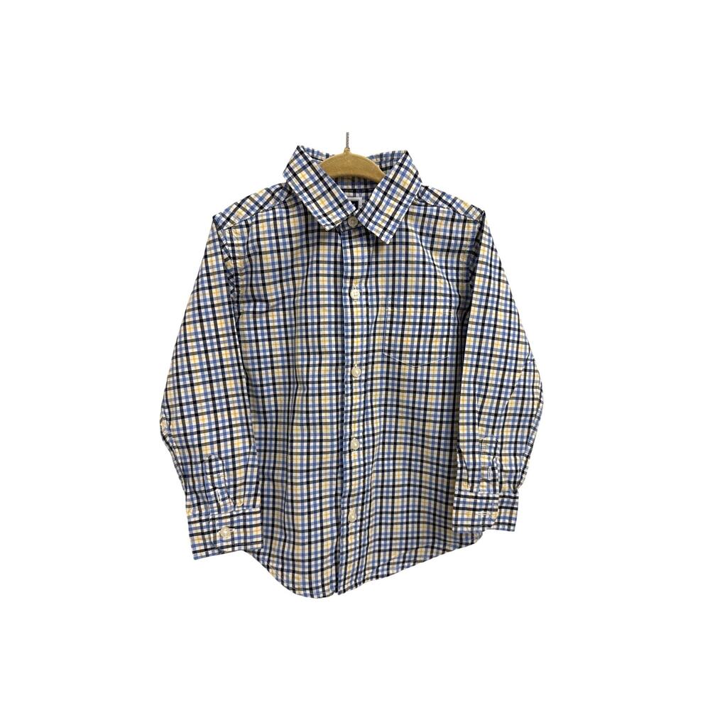 Janie and Jack Yellow Blue White Plaid Button Down Shirt Size Youth 3